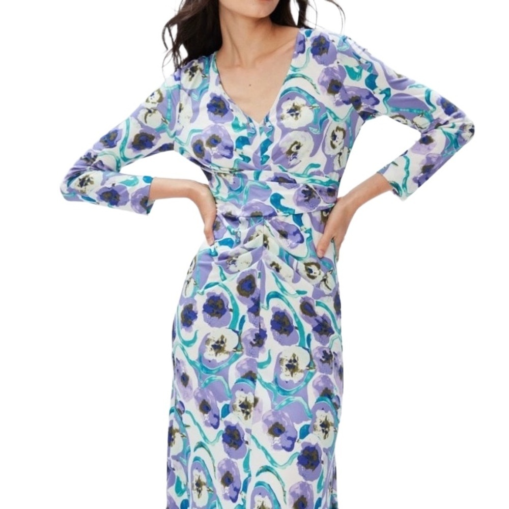 Diane von Furstenberg Timmy Watercolor Floral Midi Dress Large - Picture 3 of 11